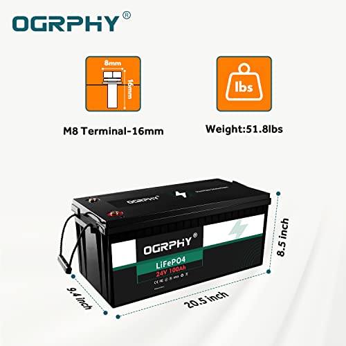 Ogrphy 2 Pack 24V 100Ah Lithium Battery, Grade A Cells Lifepo4 Battery With 5000+ Deep Cycles, Perfect For 48V Golf Cart, Rv, Solar Panel And Home Backup Power System #TOP1
