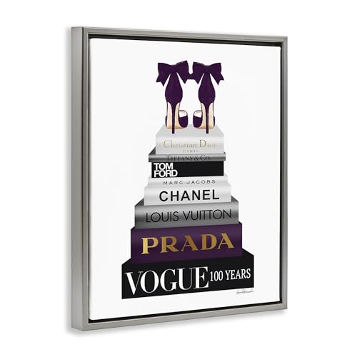 Image of Fashion Designer Shoes Bookstack, 24 x 30 Inch Canvas in Floater Frame | Stupell Industries . By Amanda Greenwood . Ready to hang . Chic giftable decor . Made in USA