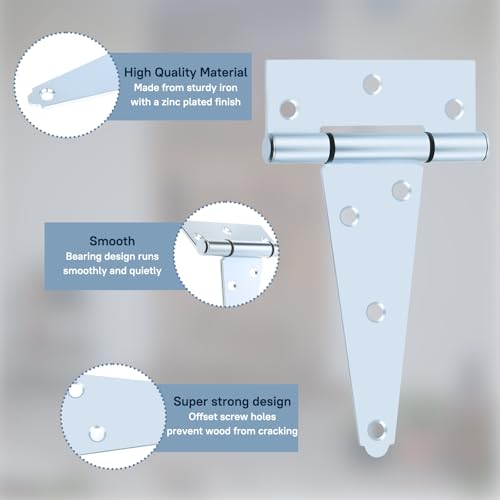 5" Zinc Plated Gate Hinges, 10 Pack T Strap Hinges Heavy Duty for Fence by HOME MASTER HARDWARE - Used condition - Image 3