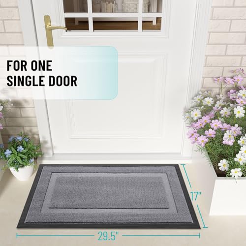 Image of OLANLY Front Door Mat Indoor Outdoor Entrance, Waterproof All-Season, All-Weather Doormat, Sturdy Natural Rubber, Low Profile, Easy Clean Patio Porch Entryway Mat, 29.5x17, Classic Gray