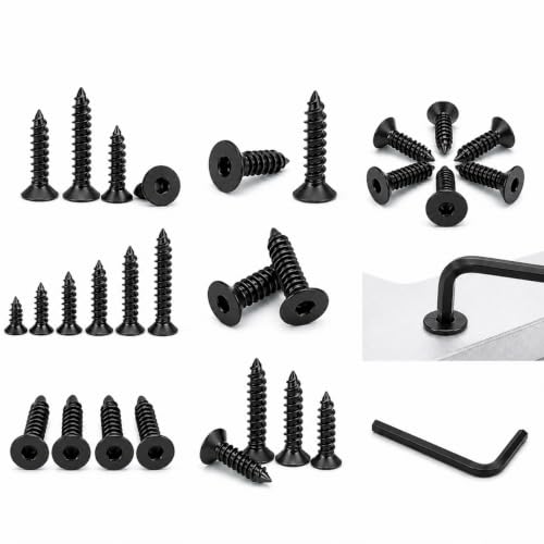 Image of By inchVP INDUSTRIES inch (Pcs-25) No.12x50 mm Allen CSK Head Self-Tapping Screw - Black Zinc Flat Head Furniture Bolt for Wood Boards, Cabinets, Cupboards & Chairs