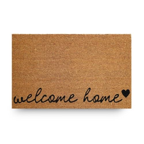 LifeGreen Zerbino Kera House con Fibre di Cocco, Tappeto Antisporco per Ingresso Rettangolare, 40X70 cm, Fondo in Lattice Antiscivolo – Stampa “Welcome home”