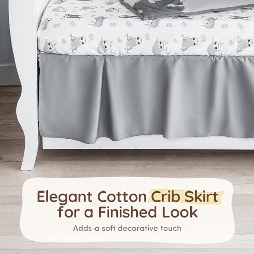 Image of Neutral Baby Crib Bedding Set Boy 28 inchx52 inch, 8 inch Deep Pocket - 5 pcs Baby Bedding Set with Comforter, 2 Crib Sets for Boys Cotton Fitted Sheets, Skirt, Changing Pad Cover - White & Gray