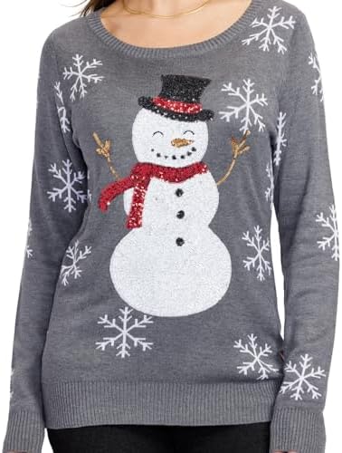 Tipsy Elves Kadınlar için Etkileşimli Oyunlar ve Tatil Partileri için Sürprizler ile Çirkin Noel Kazakları, Pullu Kardan Adam (Gri), XS - Görsel 2