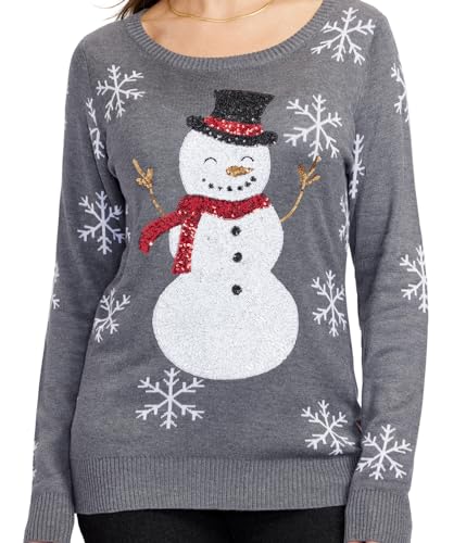 La Mejor Selección de Mono interactivo los más recomendados. 28 Tipsy Elves - Suéteres feos de Navidad para mujer con juegos interactivos y sorpresas para fiestas navideñas, Muñeco de nieve de lentejuelas (gris), 2X