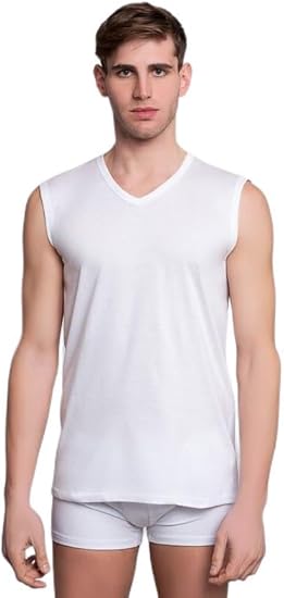 3 Canottiere Uomo Con Scollo A V - 100% Cotone Hermko - Confezione Mista Colori - Taglia L - Foto 2