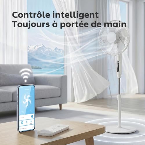 Ventilateur sur pied connecté APP et télécommande hauteur réglable blanc - 4