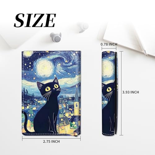 Credit Card Holder Aluminum Auto Pop Up Wallet, Slim Minimalist Credit Card Holder For Men and Women, Leather Card Case Front Pocket Trifold Wallet RFID Blocking Wallets,Black Starry Sky Cat -16672