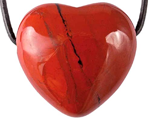 Edelstein Herz Anhänger, 3 cm mit Lederband, Edelsteinherz Herzanhänger Farbe wählbar Herzchen (Jaspis rot) Cover