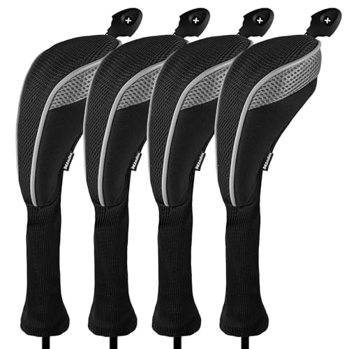 Andux 4 Pack Long Neck Golf Hybrid Club Head Covers Black/Gray
