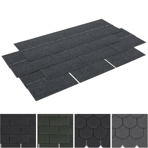 FUKEA Asphalt Roof Shingles-18pcs/2.61sqm 3 Tab Shingles Self-Adhesive Sheds Roofing Felt Shingles Tiles Thermal Insulation Roof Felt for Sheds for Most Rooftop, Square, Black