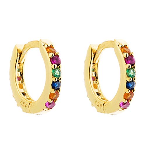 Iyé Biyé Jewels - Pendientes Aros 10 mm Circonitas Colores Plata de Ley 925M Baño Oro Amarillo Mujer Niña Cierre de Clip