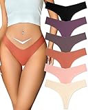FINETOO Seamless Thongs for Women Sexy No Show Panties Invisible V-waisted Stretch Lingerie Underwear 6 Pack