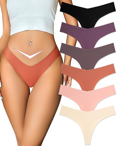 FINETOO Seamless Thongs for Women Sexy No Show Panties Invisible V-waisted Stretch Lingerie...