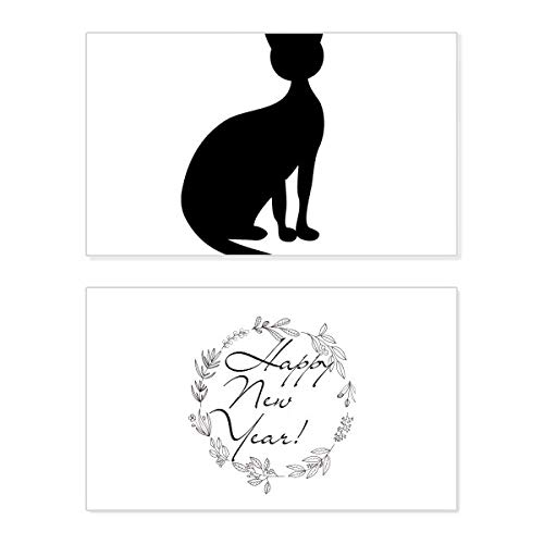 Tarjeta de Año Nuevo con gato negro, felicitación conmemorativa original con silueta