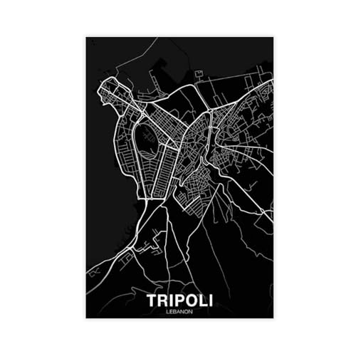 BMtyDG Tripoli Lebanon Map Poster Hometown City Print Canvas Poster Wall Art Prints Room Aesthetic Murals Bedroom And Living Decorations Unframe 20x30inch