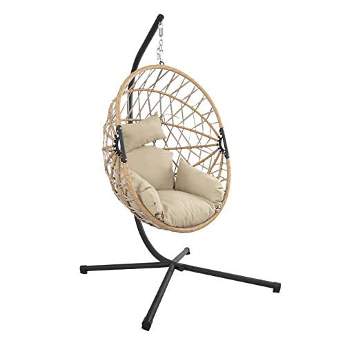Resom Hanging Egg Chair With Stand, Wicker Egg Swing Hammock Chair With Cushion Headrest For Indoor Outdoor Patio Bedroom Porch Balcony Garden #TOP1