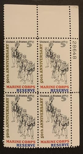 US Postage Stamp - 5c 1966 Marine Corps Reserve Issue Plate Block - Scott #1315