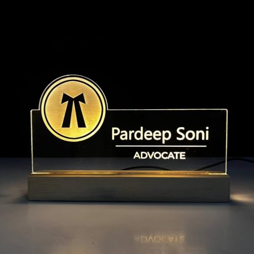 Image of Customized LED Name Plate for Office Desk Table Lamp Name Sign Gift For Advocate Lawyer Wakil Judge Civil High Court Tarazu Size (10 x 6 inch) (For Advocate)