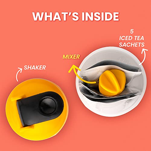 Image of Bevzilla Instant Ice Tea & Bottle Pack with 5 Flavoured Sachets| Black Currant, Watermelon, Blueberry, Peach Passion & Lemon | Leak Proof