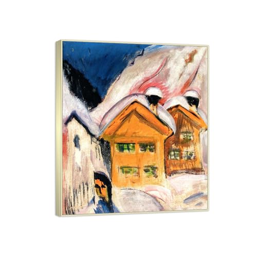 Tableau Ernst Ludwig Kirchner Houses in the Snow impression sur toile avec cadre champagne 40x50 cm