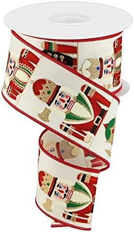 Nutcracker on Canvas Wired Edge Ribbon - 10 Yards (Ivory, 2.5 Inch)