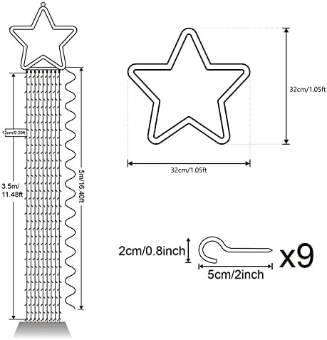 Geemoo Christmas Lights Outdoor, 317 LED 10ft x 9 Strand Christmas Tree Lights with 12in Topper Star, 8 Lighting Modes Fairy Lights Mains Powered for Xmas Tree Christmas Decorations (White)