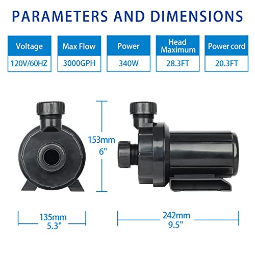 Image of OYO WATER 3000 GPH Submersible Outdoor Inline Pump Pond | High Head Water Pump for Garden Waterfall Fountain Water Circulation Pump for Koi Fish Pond