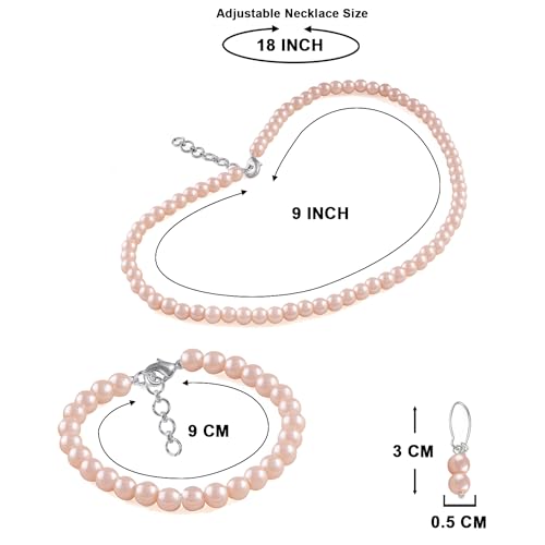 Image of JFL Combo Imitation 6mm Round Pearl Necklace Set Moti Mala Pearl Set With Earrings,Bracelet Handcrafted Jewellery for Less
