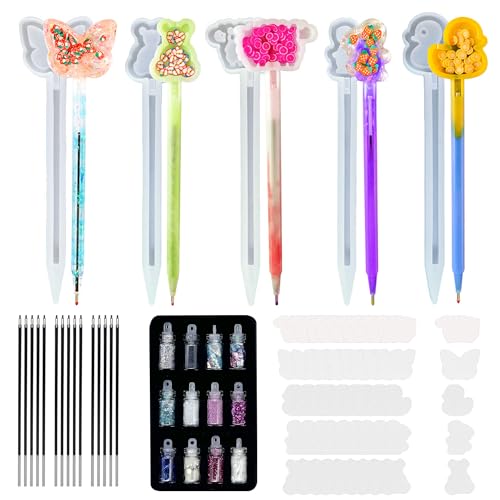 Attuslla Moldes de caneta esferográfica de silicone – 71 formas mistas com refis para artesanato em resina