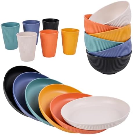 Amazon.com | 42 pcs Wheat Straw Dinnerware Sets - SHECIPIN Unbreakable ...