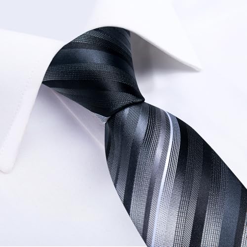 Image of DiBanGu Striped Tie Set for Men Silk Woven Plaid Necktie and Pocket Square Cufflinks Business Wedding