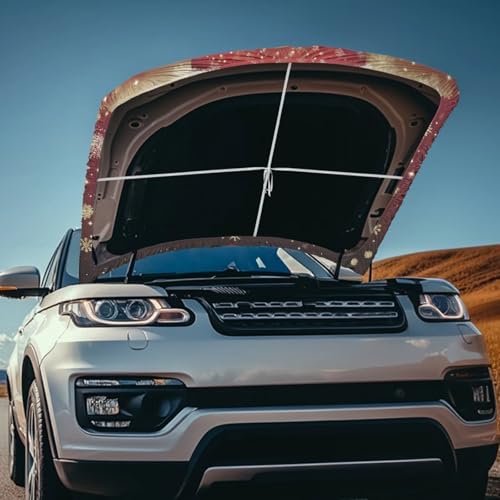 Image of Renewold Christmas Santa Claus Snowflake Car Hood Cover for Automobile Xmas Winter Vehicle Hood Cover Party Festival Celebration Decor Outdoor Wrap Blanket Exterior Car Accessories Gift for Women Men