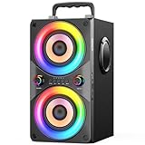 RRNUY Bluetooth Speaker 100W Portable Big Powerful Deep Bass Loud Sound Wireless Boombox with Subwoofer TWS LED Lights DSP Large Wooden Speakers for Outdoor Home Party