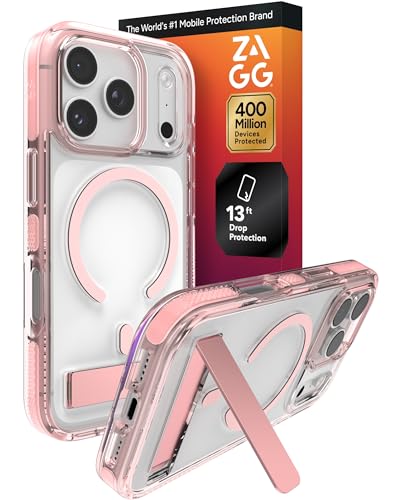 ZAGG Santa Cruz Snap Case with Kickstand for iPhone 17 Pro - Pink Sorbet, Drop Protection (13ft/4m), MagSafe Charging Compatible, ClearGuard Anti-Yellowing Technology, Scratch Resistant Phone Case