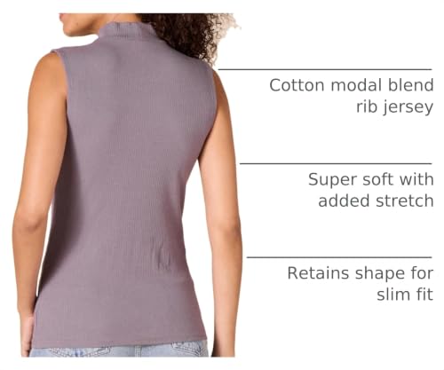 Image of Amazon Essentials Women's Mock-Neck Slim-Fit Ribbed Knit Cotton Sleeveless Top