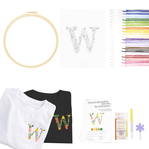 Image of Topapfo Stick and Stitch Letter W Embroidery Patterns Kit for Clothing, Beginners Adults Embroidery Stabilizer Water Soluble for Clothes Jeans T-Shirts Tote Bags
