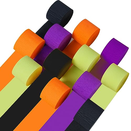 Image of 12 Rolls Halloween Crepe Paper Streamers, 4 Colors Halloween Party Streamers for Ceiling, Background Wall, Dining Table, Door, Window, Staircase, Yard Decoration