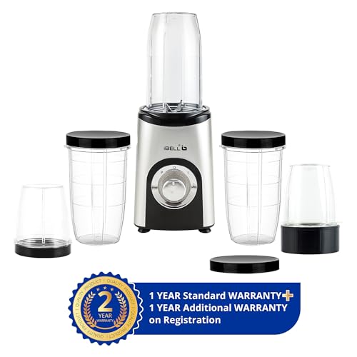 Image of iBELL Nutri Blender & Juicer Mixer Grinder for Home, 600W Powerful Copper Motor, 24,000 RPM, 5 Multi-Purpose Jars, 2 Stainless Steel Blades & 3 Speed Modes for Smoothies, Grinding & Blending (Silver)