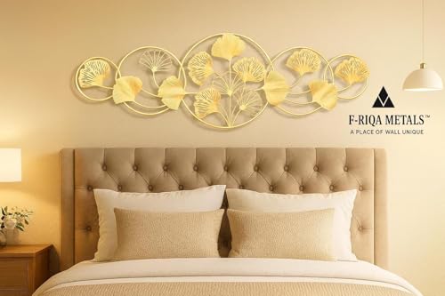Image of F-RIQA METAL A PALACE OF WALL UNIQUE Golden Leaf Metal Wall Art for Living Room - 3D Designer Ginkgo Leaf Wall Decor with Circular Frame, Luxury Handcrafted Metal Wall Hanging for Home, Bedroom, Office & Hotel Interiors, Elegant Contemporary Wall Decoration, Premium Statement Wall Art Gift
