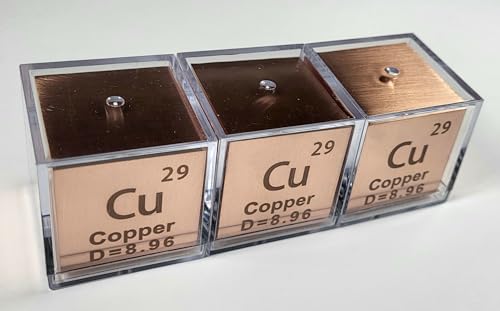 Image of 1.5 inch 38.1mm Copper Metal Cube Cu up to 99.9% Pure Periodic Table Element Engraved Density Collection Science Education Display Block Cube + Acrylic Case Box - 1PC