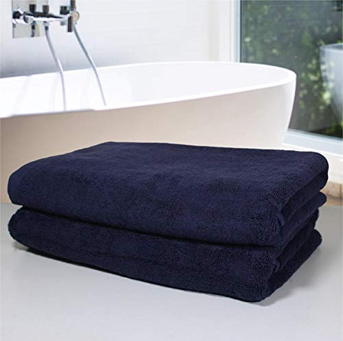 Image of Global Home 100% Cotton Bath Towel II 500 GSM II Blue II 140 X 70 cm - 2pc Set for Gym, Kitchen, Home, Bathroom or Spa, Wash Basin, Hotel