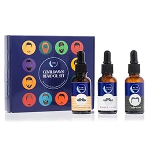 Aura Naturals Beard Oil for Men – Pack of 3 Scented Beard Oils Set with Cedarwood, Orange, and Almond & Coconut (30ml each) – For Care, Thickness, & Growth with Natural Softener Properties