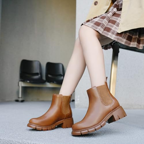 Image of Dufannie Girls Ankle Boots Kids Chelsea Booties Slip on Lug Sole Low Heel Fall Boot for Little Big Kid