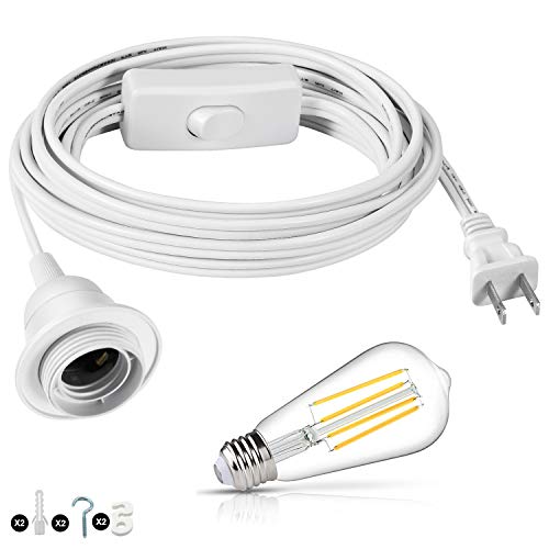 Hanging Light Cord-15 Feet Plug in Pendant Light Cord with Switch E26 Socket Hanging Lantern Cord for Indoor Bedroom and Plant Growth Light (15 Feet-1 pack)