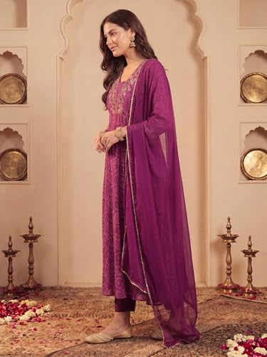 Image of INDO ERA Women's Georgette Floral Embroidered Sequinned Kurta & Pant with Dupatta Set | Women Kurta Sets With Dupatta Cotton
