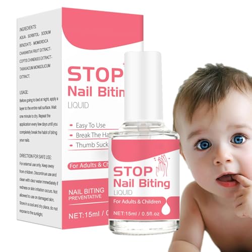 Esmalte antimorderse las uñas para niños y adultos | Tapón para morder uñas con extracto de plantas naturales de 0,5 onzas líquidas, deja de chuparse el dedo, esmalte seguro para el cuidado las uñas