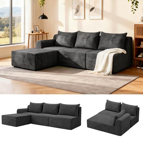 JSLOVE Modular L-Shape Sectional Sofa Chaise, 3 Seat