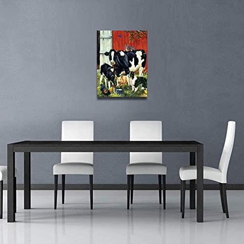 Paintings Country Living Farm Animals Cow Pig Barn Rooster Dog Cat Calf Farmhouse Pictures Canvas Wall Art Print Modern Home Decor 16" X 12"Unframed