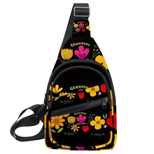 Sac à bandoulière homme motif fleurs, sac de poitrine étanche et léger